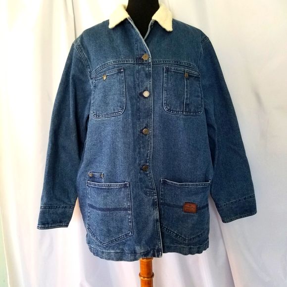 Vintage Ralph Lauren Denim Chore Jacket Shearling Collar Quilted Lining